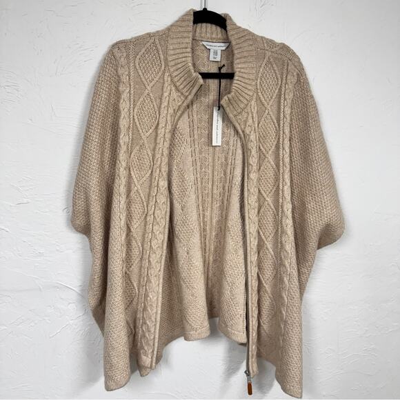 Cupcakes & Cashmere Tan Cable Knit Zip Short Sleeve Cardigan Sweater Womens M - Picture 1 of 6